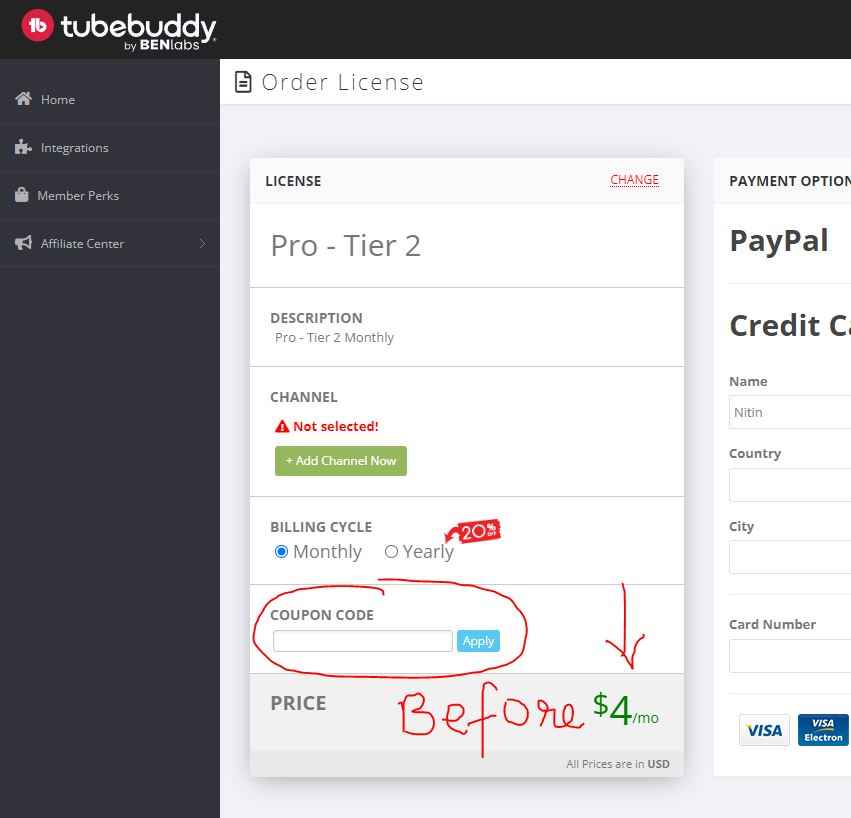 Step 5 - Fill in or Use Tubebuddy Coupon Code