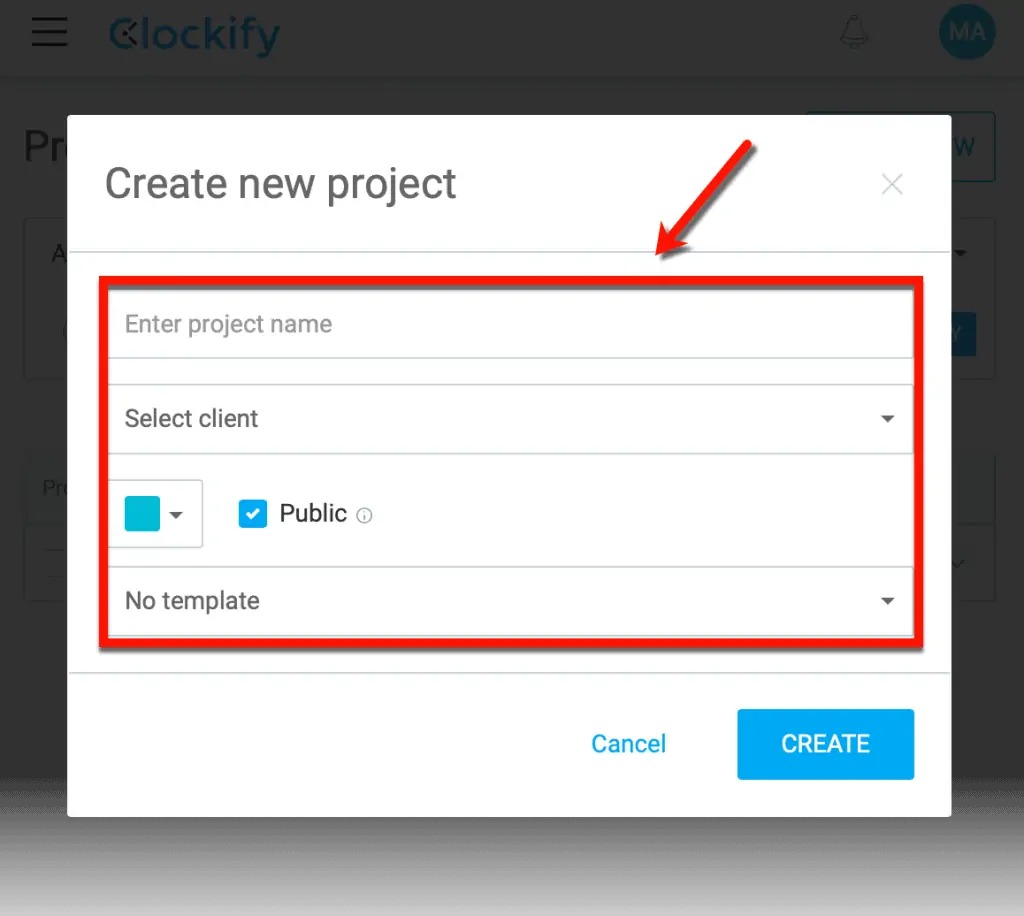 Clockify New Project