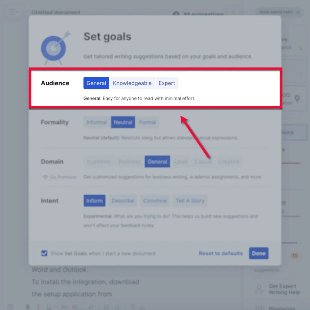 Grammarly Audience Goal