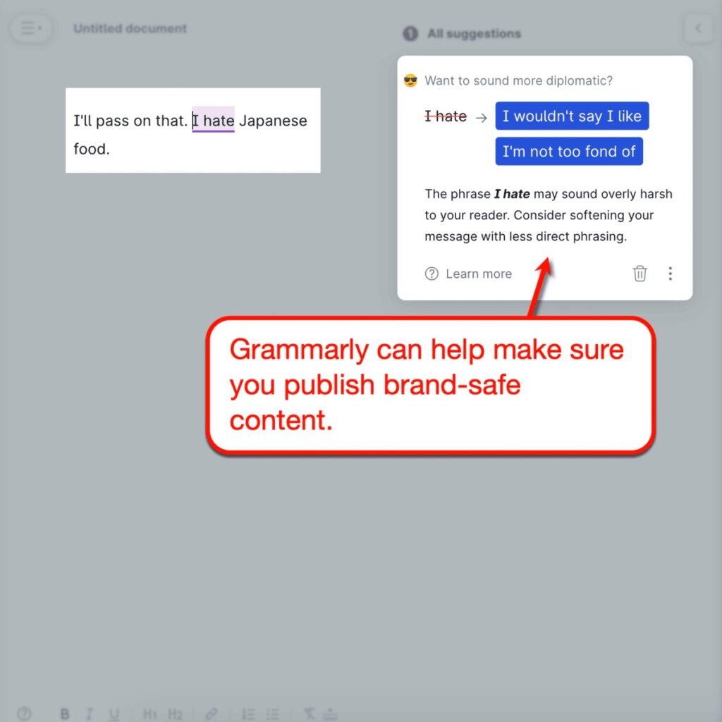 Grammarly Diplomatic Writing Suggestions