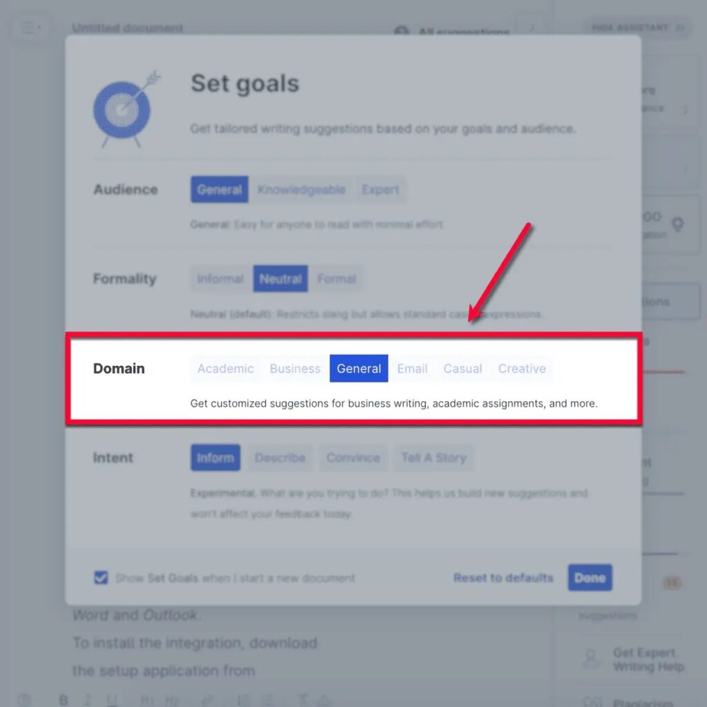 Grammarly Domain Goal