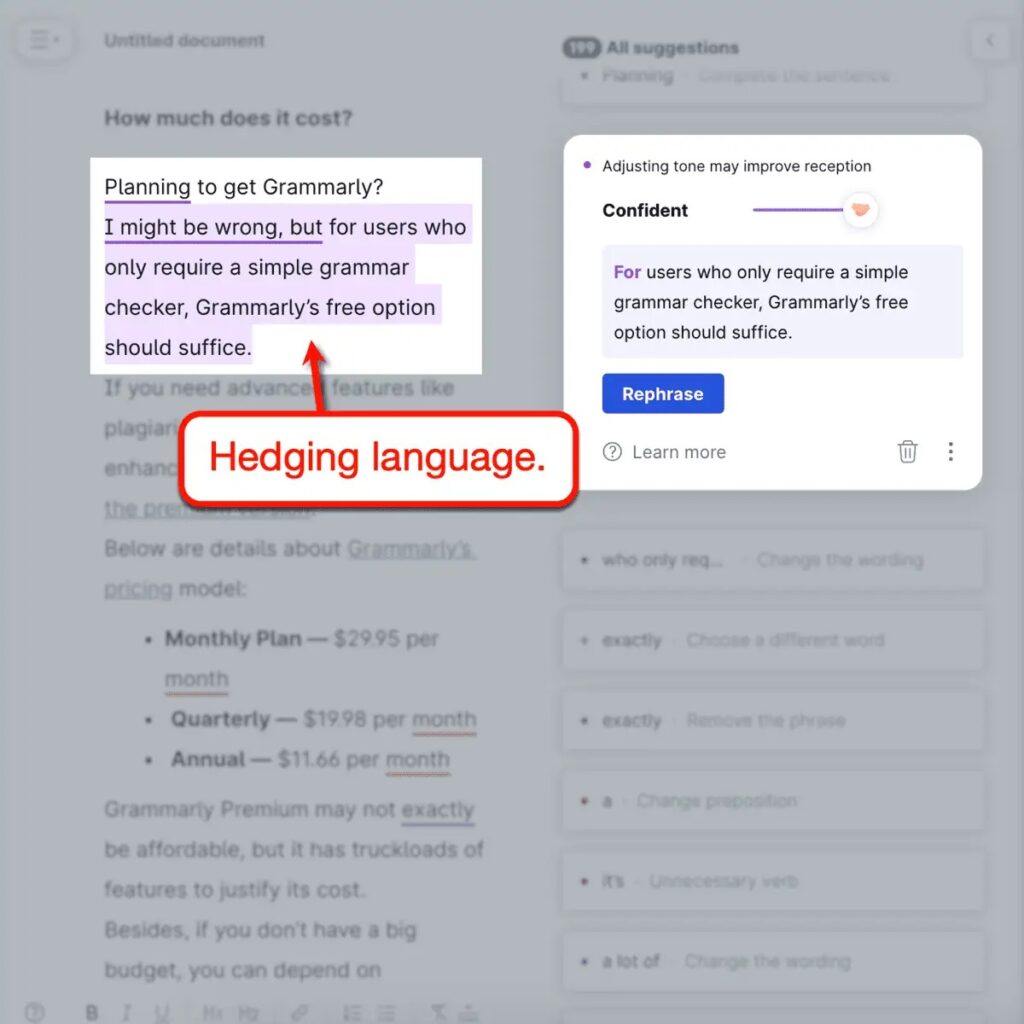 Grammarly Hedging Language