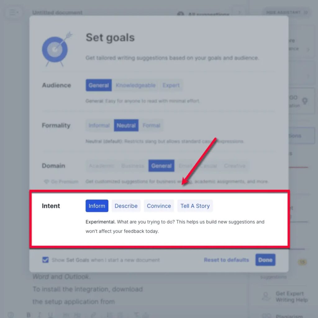 Grammarly Intent Goal