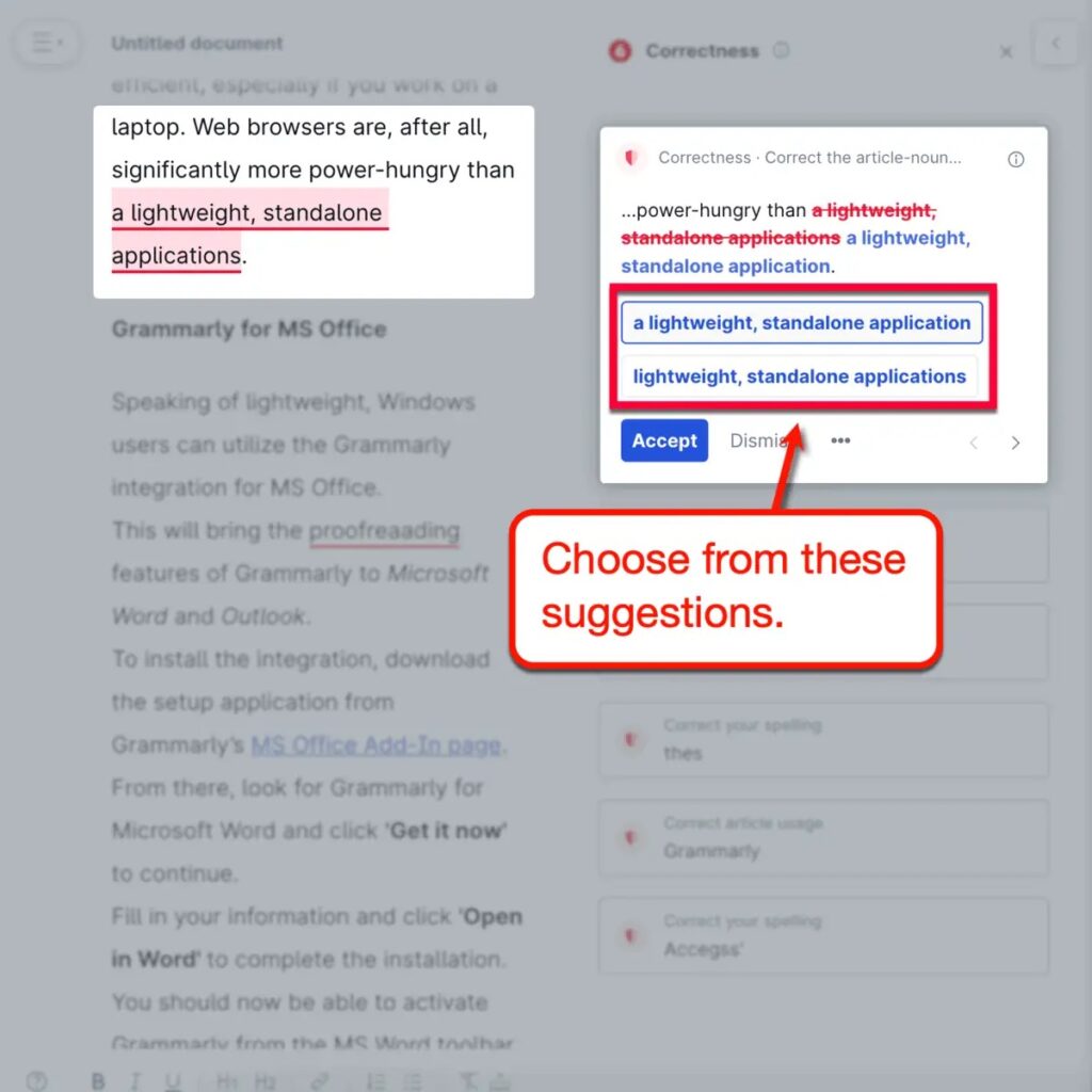Grammarly Multiple Suggestion
