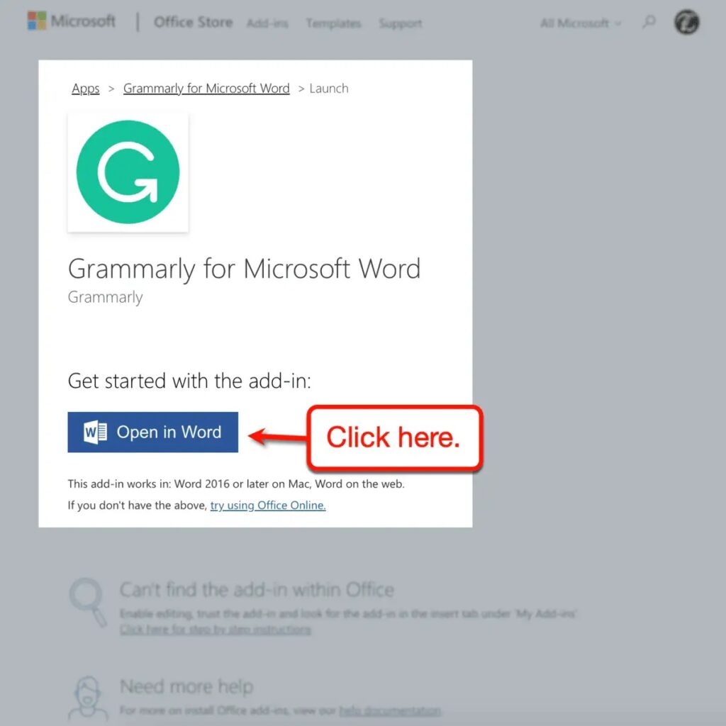 Grammarly Open in Word