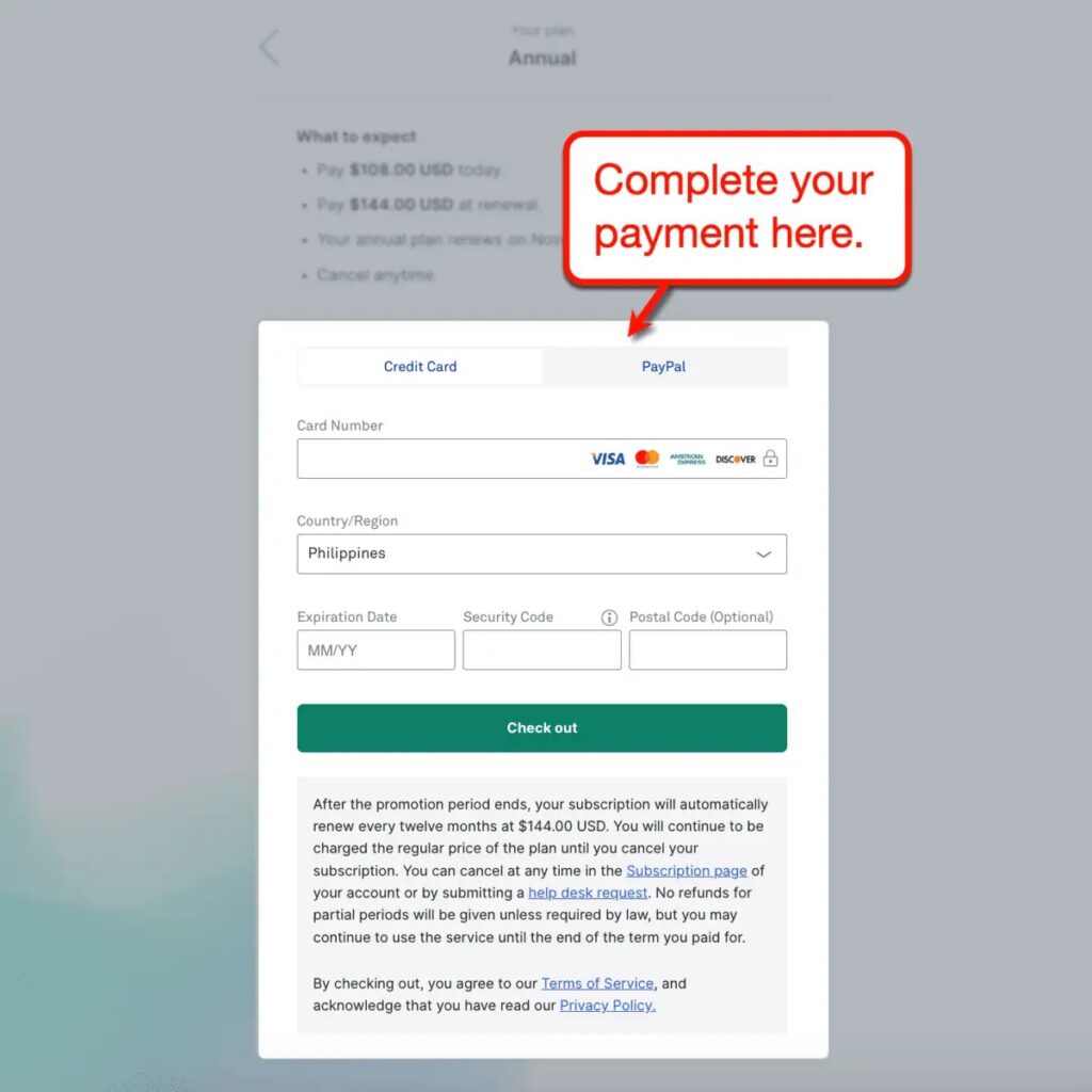 Grammarly Payment Page