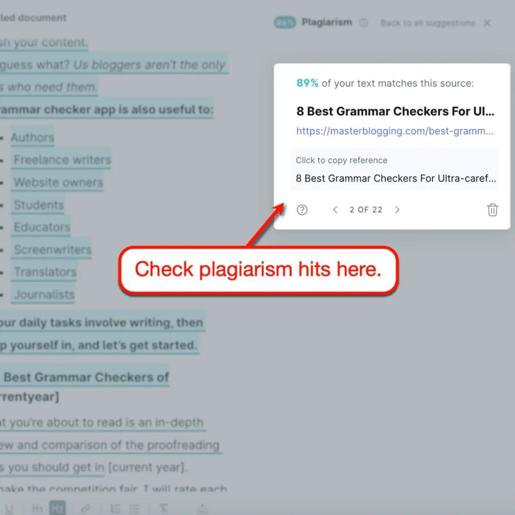 Grammarly Plagiarism Hits