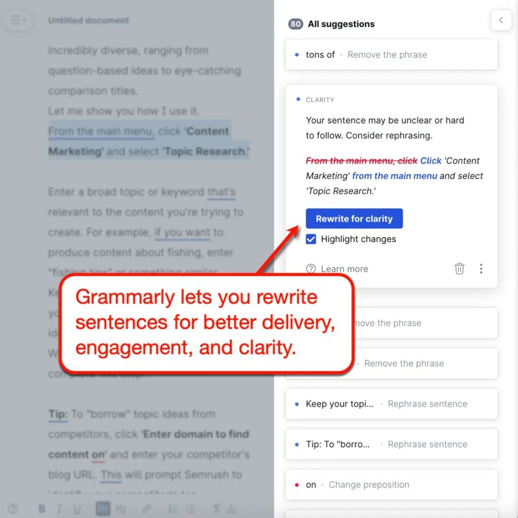 Grammarly Rewrite Suggestions