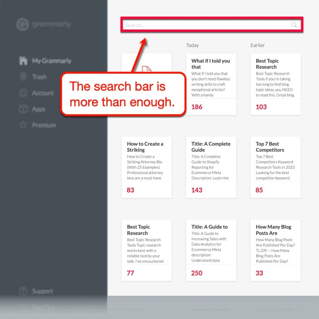 Grammarly Search Bar