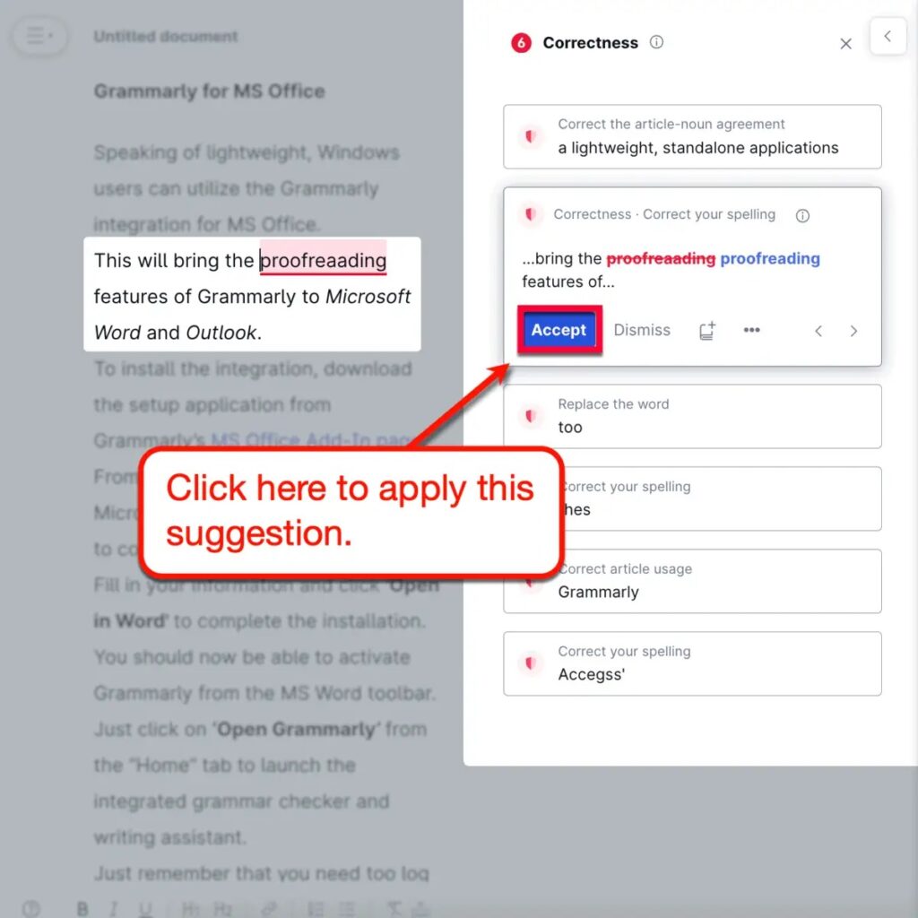 Grammarly Suggestion Accept Button