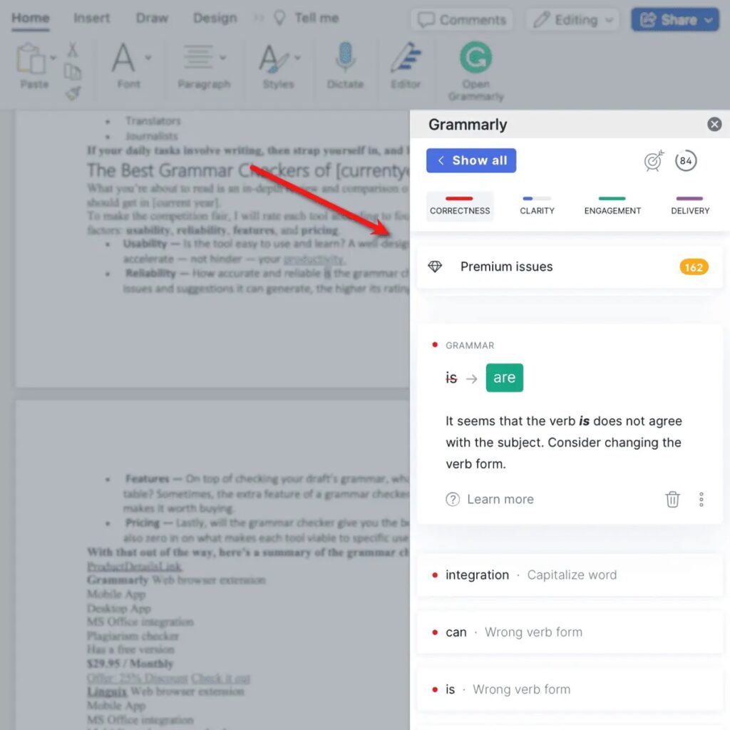 Grammarly for MS Word Assistant