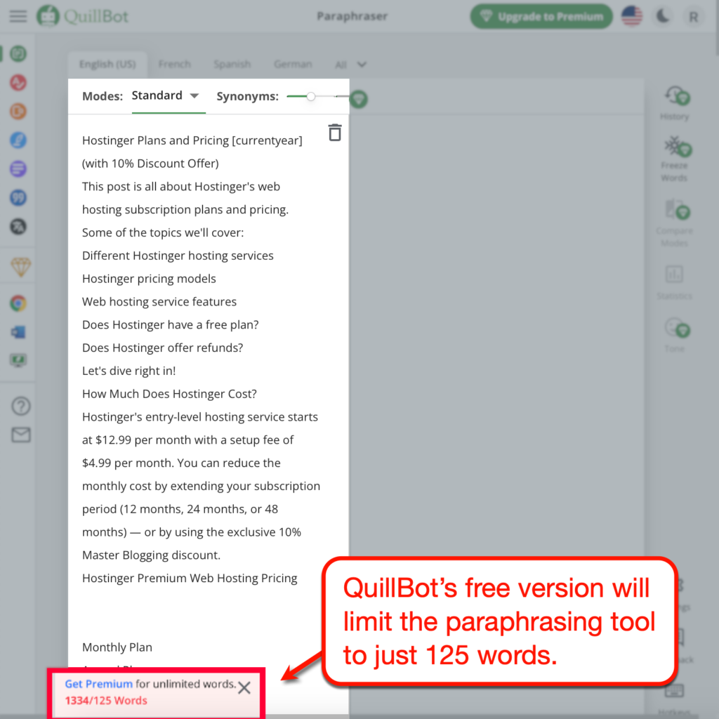 QuillBot Free Paraphrasing Limit Tool