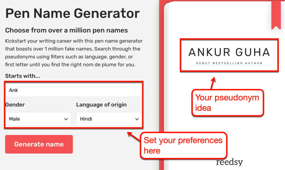 Reedsy Pen Name Generator