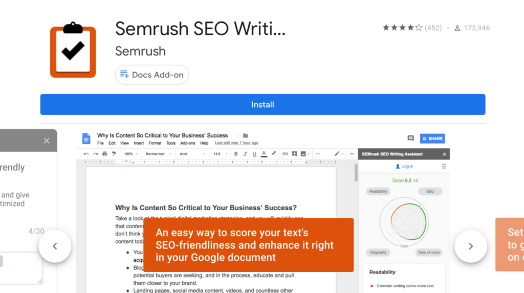 SEO Writing Assistant from Google Workspace Marketplace