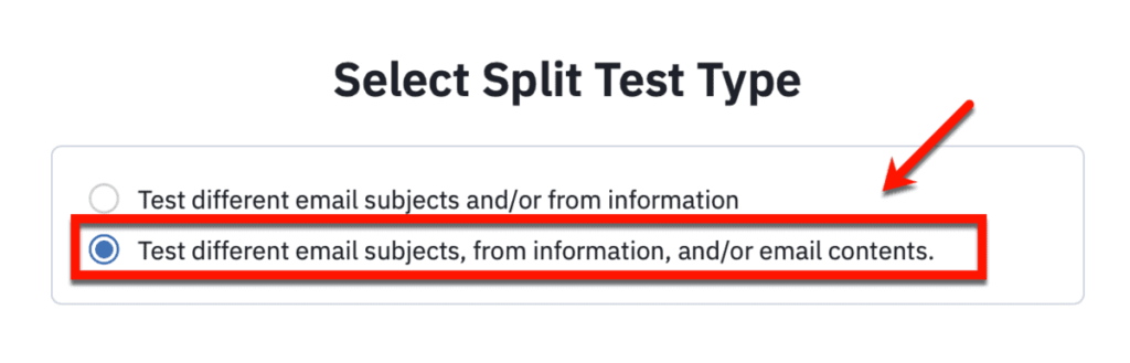 Select Split Test Type