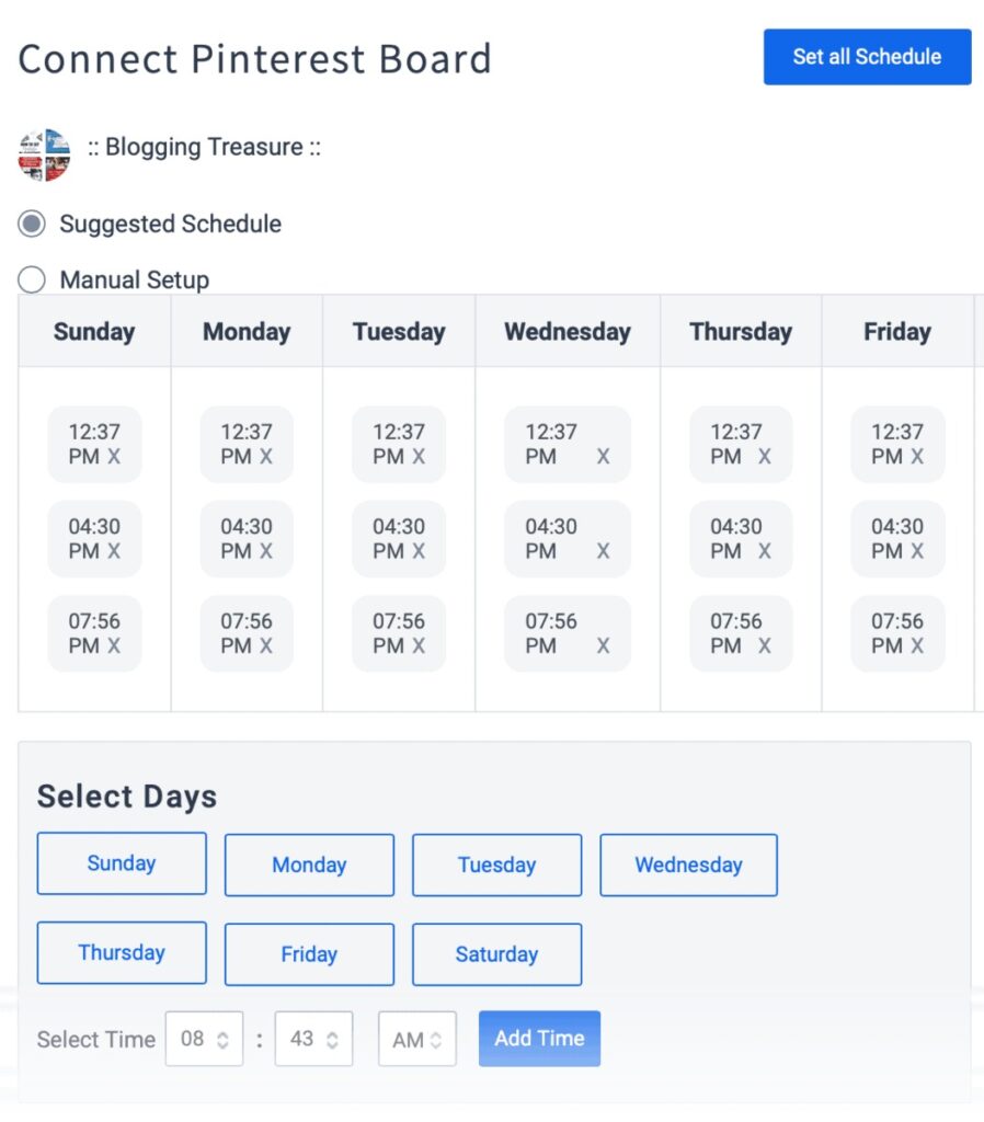 SocialPilot Schedule Setup