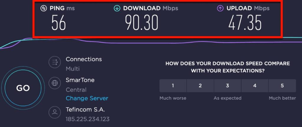 Speed Test Result with NordVPN