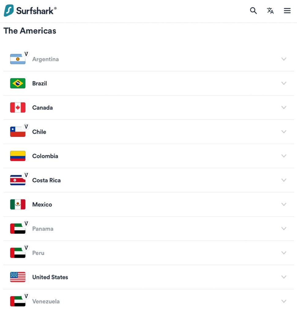 SurfShark Server List