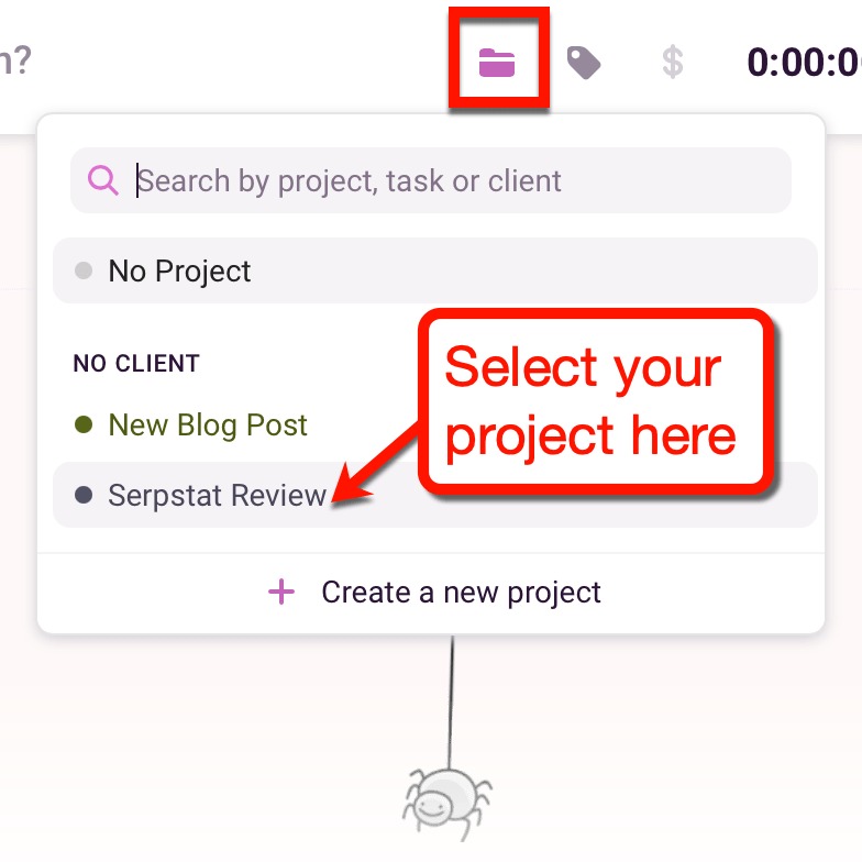 Toggl Select a Project